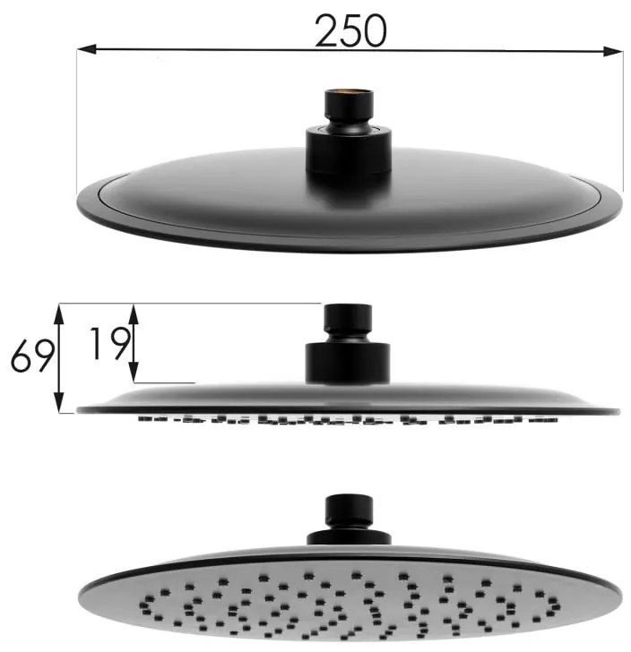 Erga Bergen Therm, zuhanygarnitúra termosztatikus csapteleppel és esőfejjel 25cm, fekete matt, ERG-YKA-BP.BERGEN-THERM-25-BLK