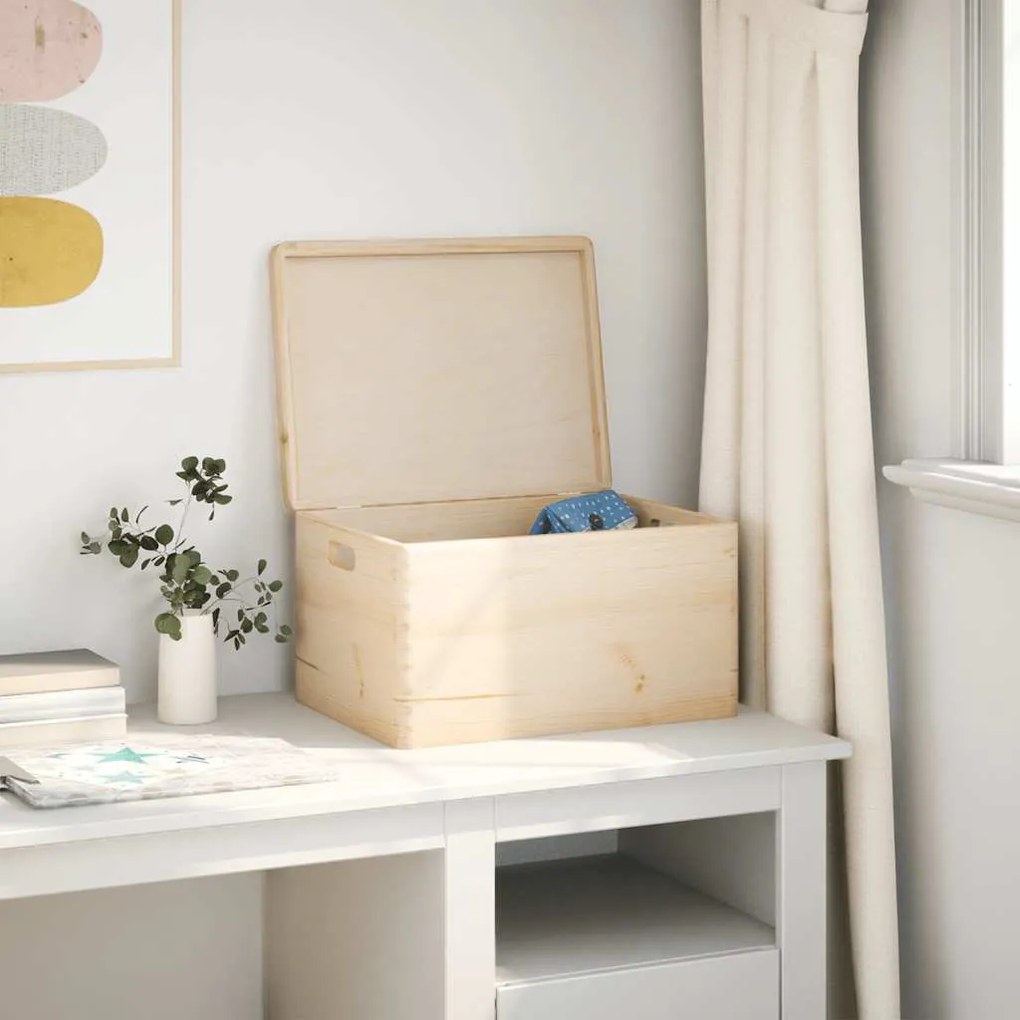 vidaXL Fa doboz fedéllel és fogantyúkkal 40x30x23 cm tömör fa fenyő