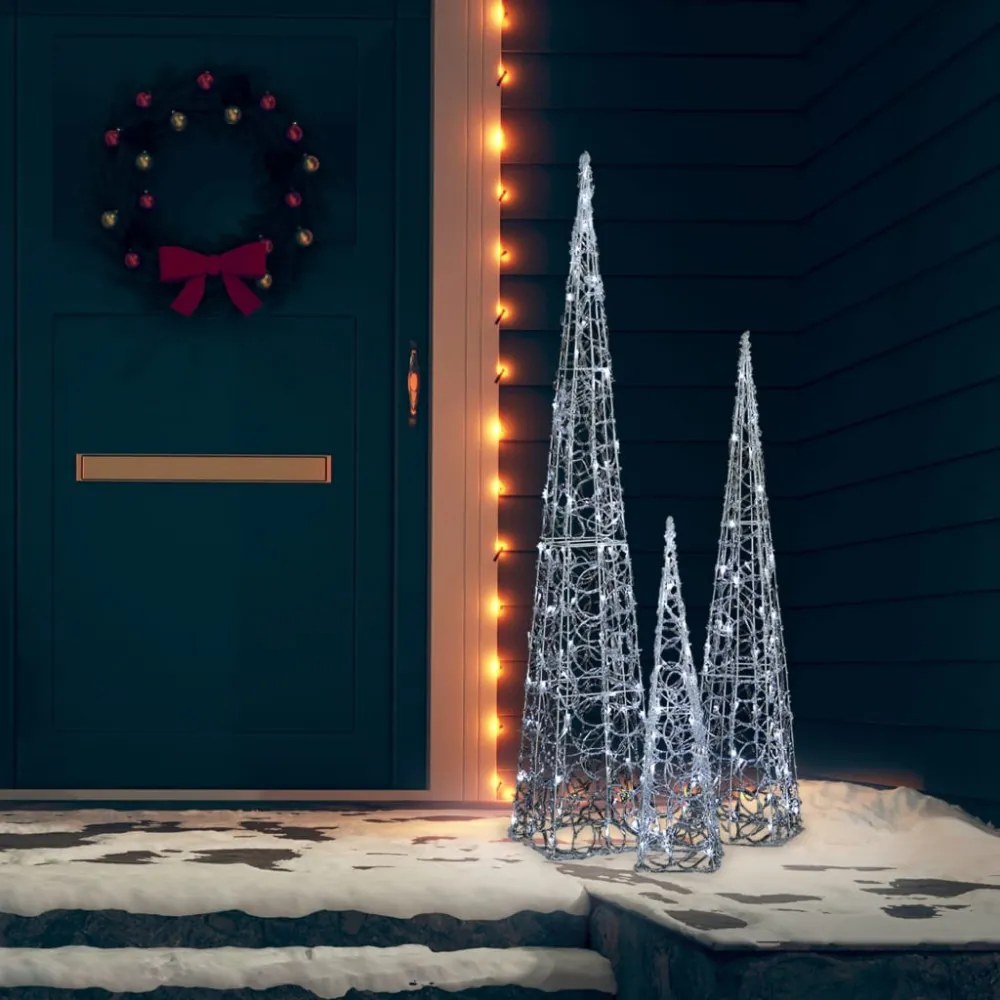 hideg fehér fényű LED-es akril díszfénykúpszett 60/90/120 cm