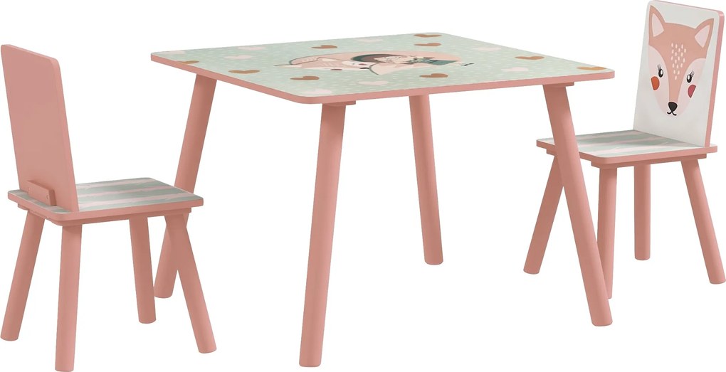 ZONEKIZ 3 darabos Gyerek Asztal és Szék Készlet – Gyermek Asztal 2 Székkel Tevékenységekhez 3-8 Éves Gyerekeknek Hálószobába vagy Játszószobába, Rózsa