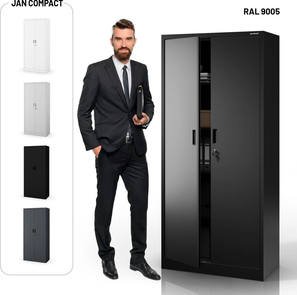 Fekete JAN Compact fémszekrény 1750 x 800 x 400 mm