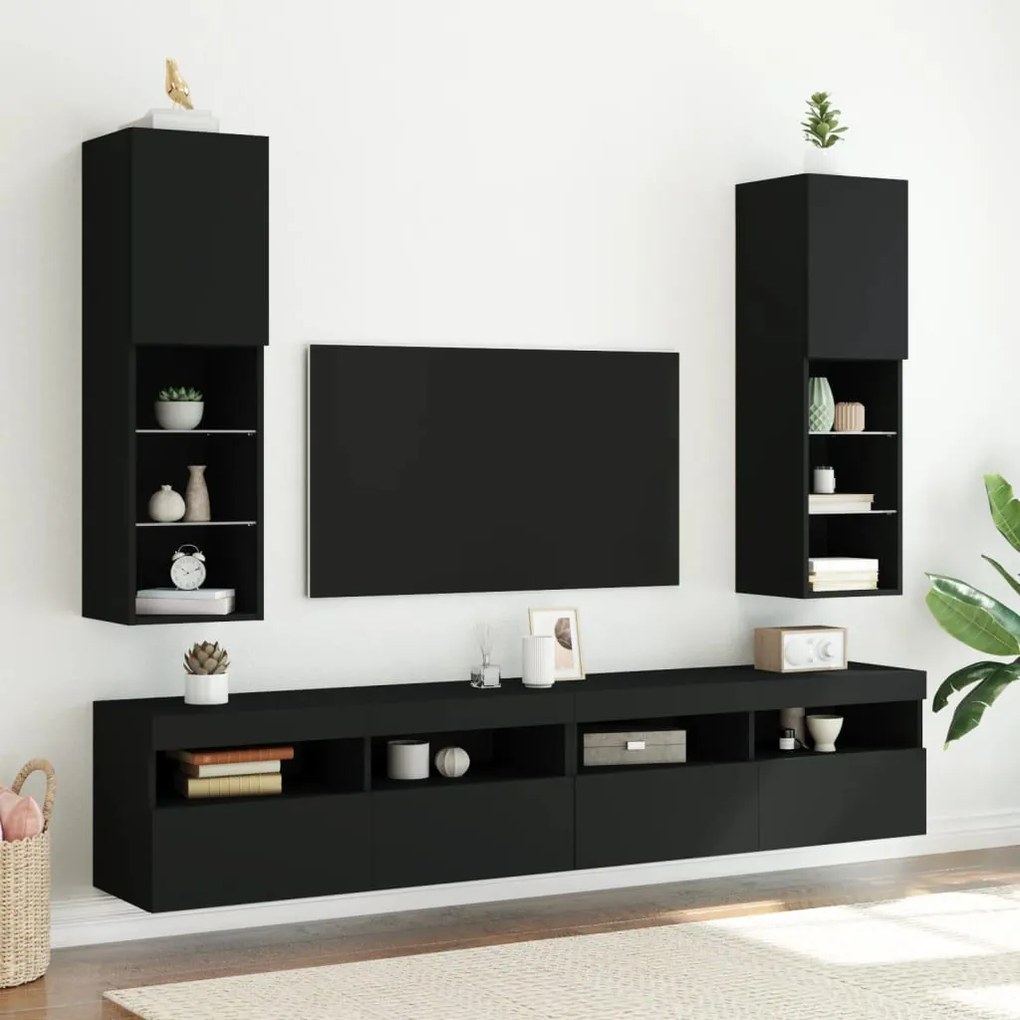 fekete TV-szekrény LED-lámpákkal 30,5 x 30 x 102 cm