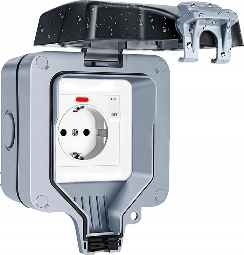 Kültéri aljzat kapcsoló visszajelző lámpával IP66 vízálló aljzat