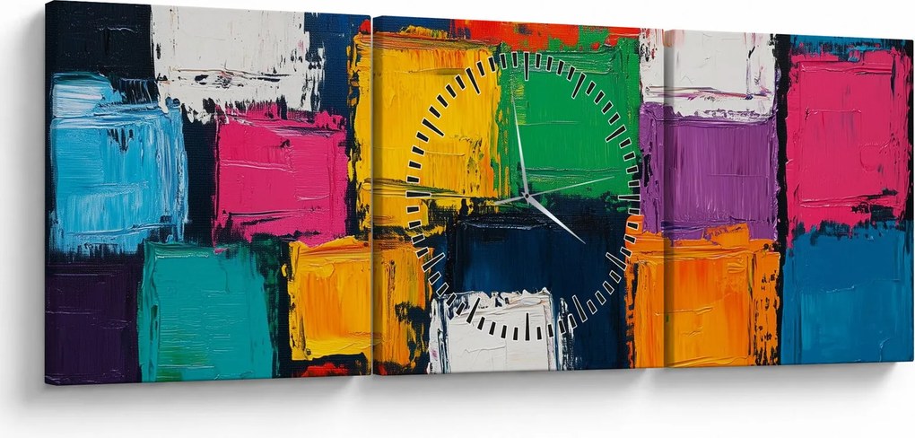 Kép - Színes négyzetek festménye (órával) (90x30 cm)