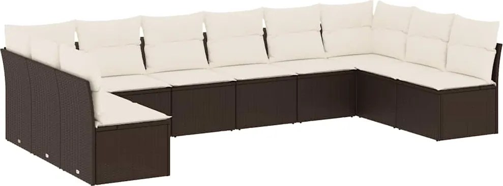 vidaXL 10 részes barna polyrattan kerti ülőgarnitúra párnákkal