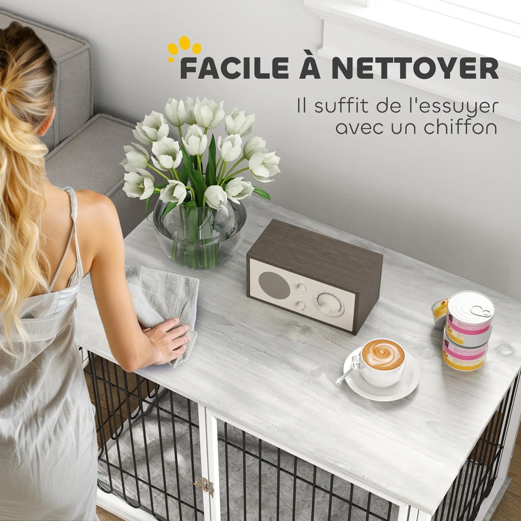 PawHut Kutya Ketrec, Kutya Fekhely Párnával, Állítható Lábakkal, Oldalsó Asztal, Masszív Acél Hálóból, Közepes Kutyák számára 20 kg-ig, 90 x 58 x 62.5