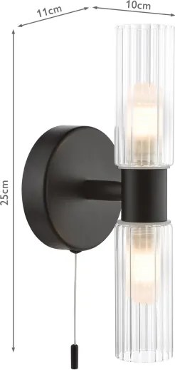 Där Lighting BOL0922 - Fürdőszobai fali lámpa BOLTON 2xG9/5W/230V IP44 fekete