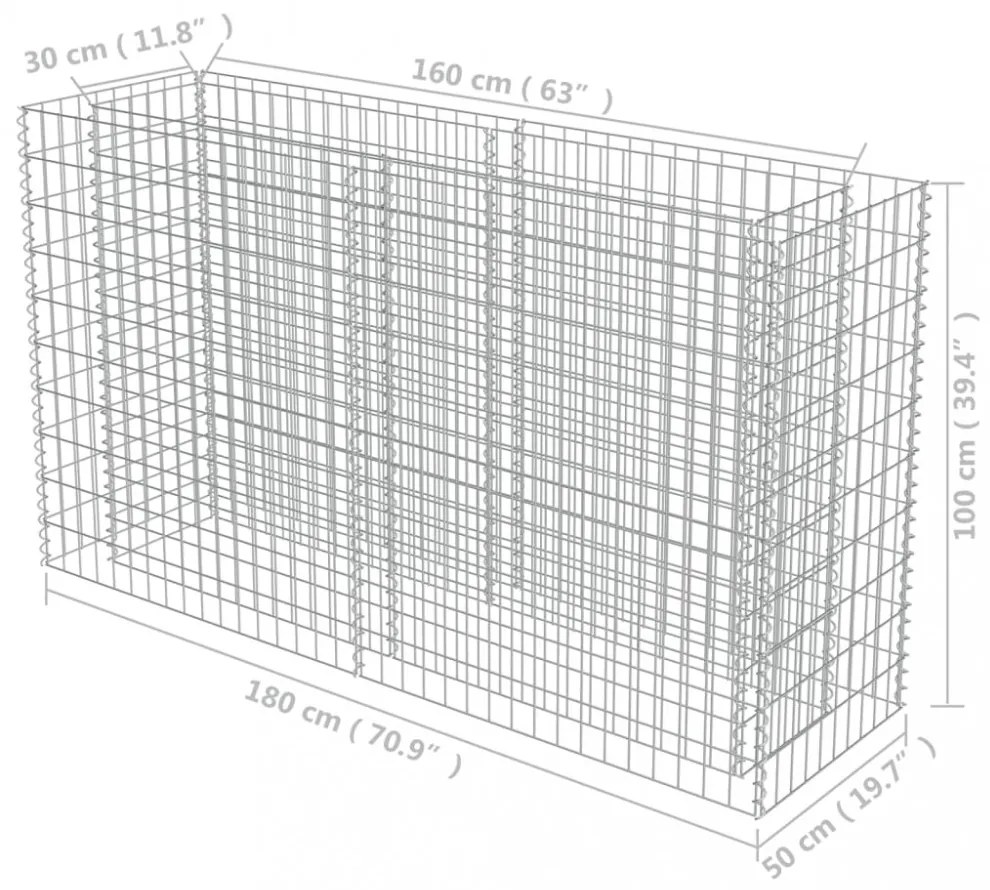 horganyzott acél gabion magaságyás 180 x 50 x 100 cm