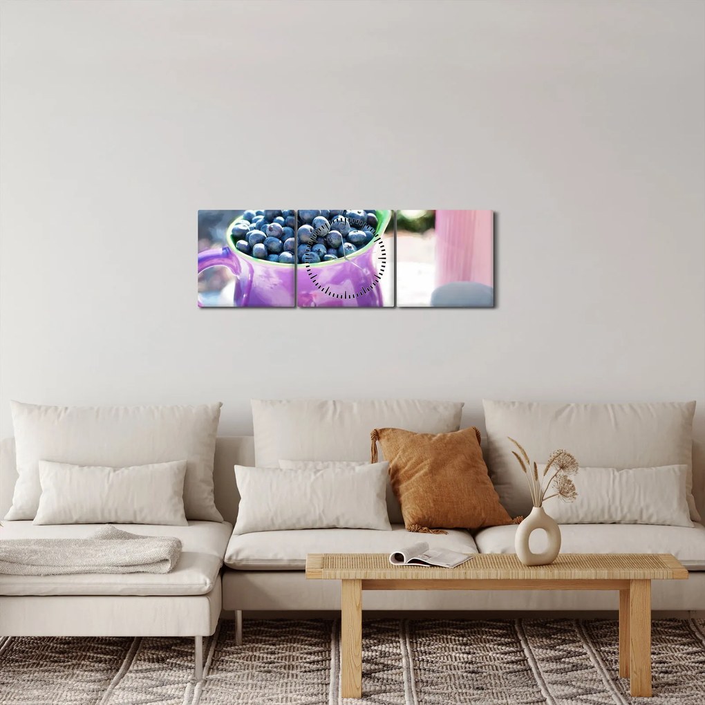 Kép - áfonyák a bögrében (órával) (90x30 cm)