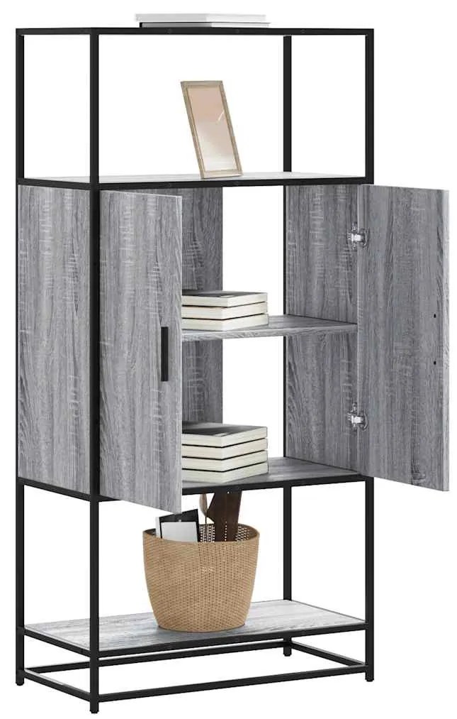 Highboard szürke sonoma 68x35x139 cm gépelt fa és fém