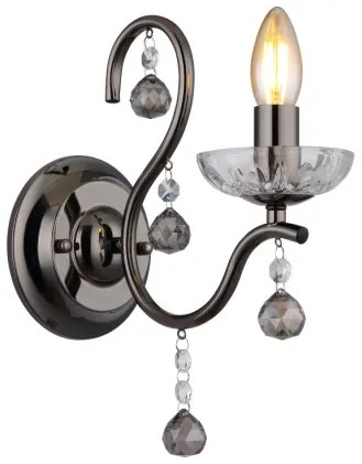 Globo 64134W Fali lámpa fém fekete-króm, füstszínű/átlátszó üvegkristályok, fény iránya: felfelé, SzxM: 140x330mm, Mélység: 240mm, 1x E14 40W 230V izzó nélkül