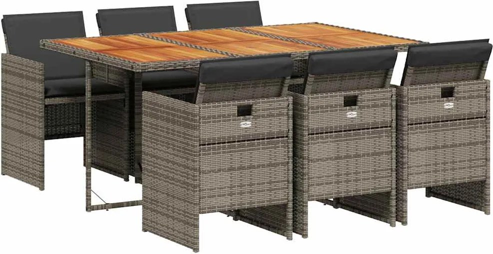 vidaXL 7 részes szürke polyrattan kerti étkezőgarnitúra párnával