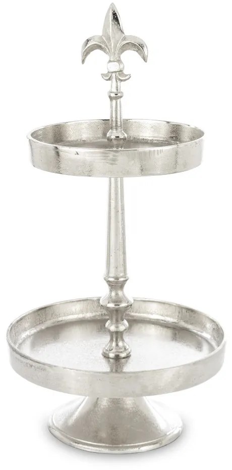Loyd design rusztikus ezüstszín 2 emeletes kerek fém asztali kínáló állvány 54x28x28cm