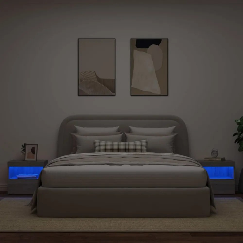 2 db szürke sonoma színű éjjeliszekrény LED-ekkel 50x40x45 cm