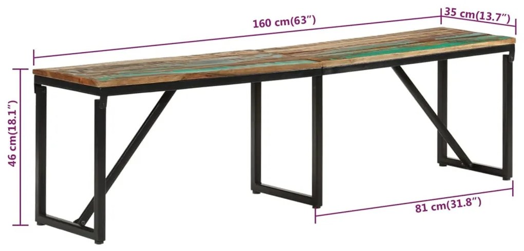 tömör újrahasznosított fa pad 160 x 35 x 46 cm
