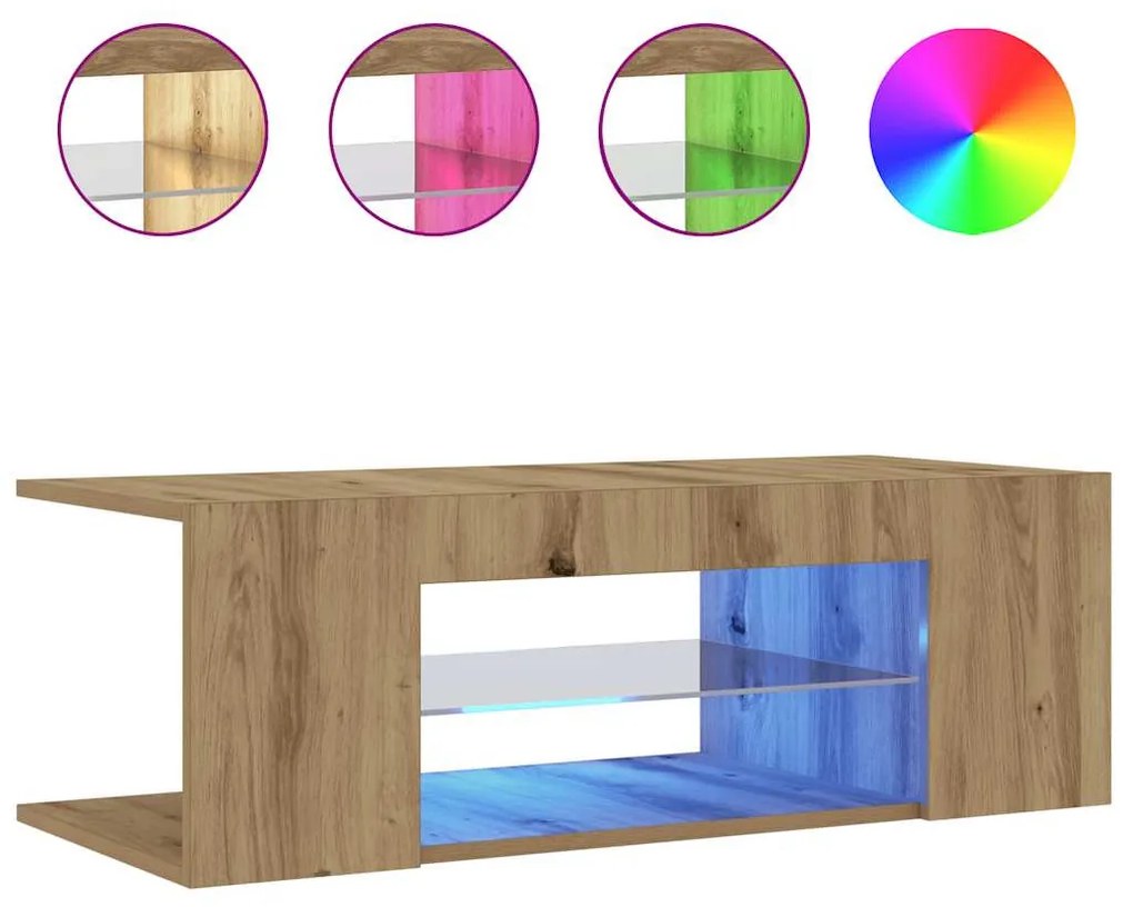 kézműves tölgy szerelt fa TV-szekrény LED-ekkel 90x39x30 cm