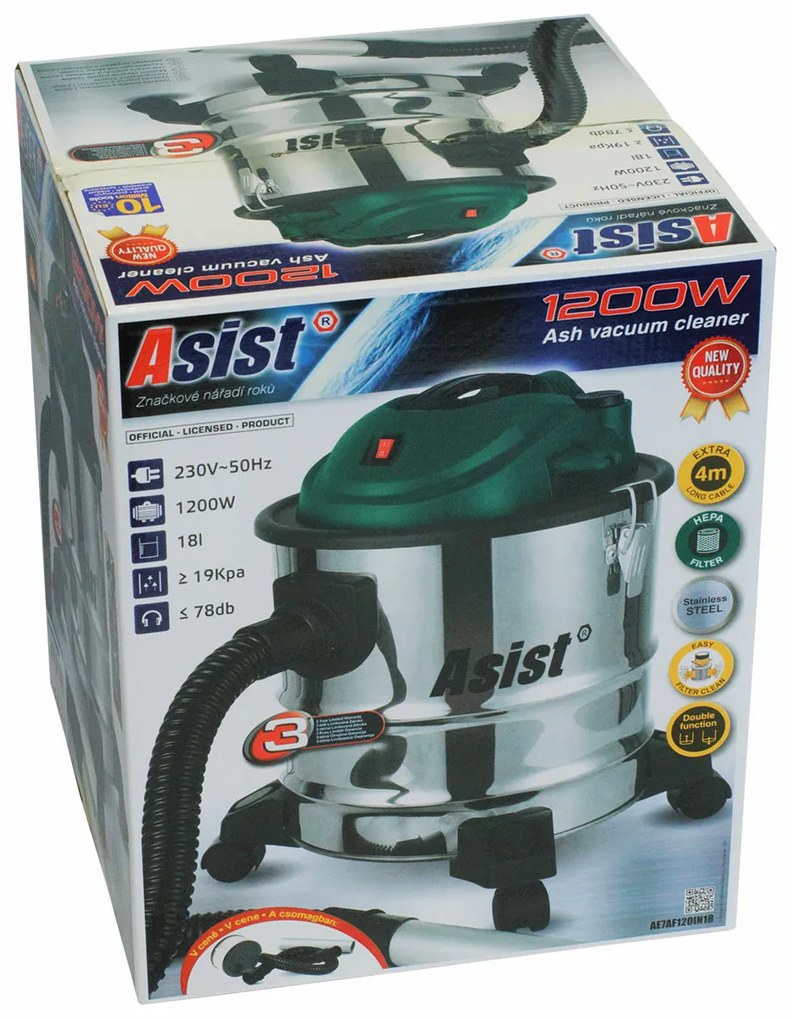 Asist AE7AF120IN18 hamuporszívó öntisztító funkcióval, 1200 W, 18 l