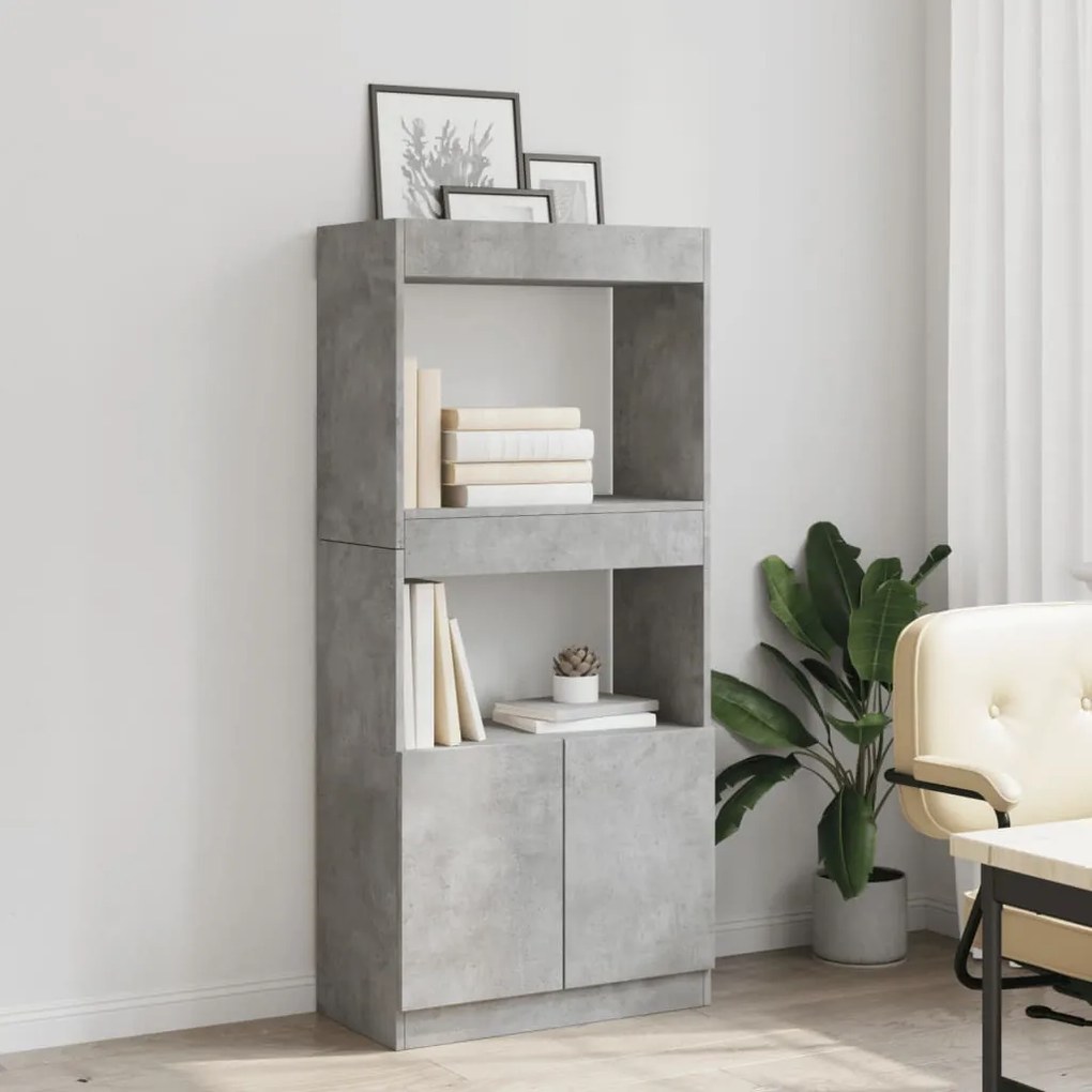 betonszürke szerelt fa magasszekrény 63 x 33 x 140 cm