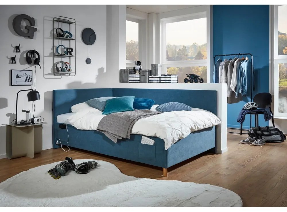 Kék kárpitozott sarok gyerekágy ágyrács nélkül 90x200 cm Cool – Meise Möbel