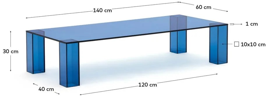 Kék üveg dohányzóasztal 60x140 cm Adularia – Kave Home