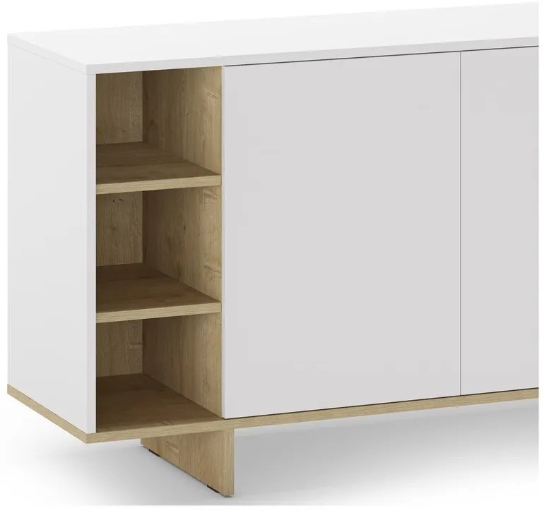 Fehér alacsony komód tölgyfa dekorral 170x80 cm Cequoia – Marckeric