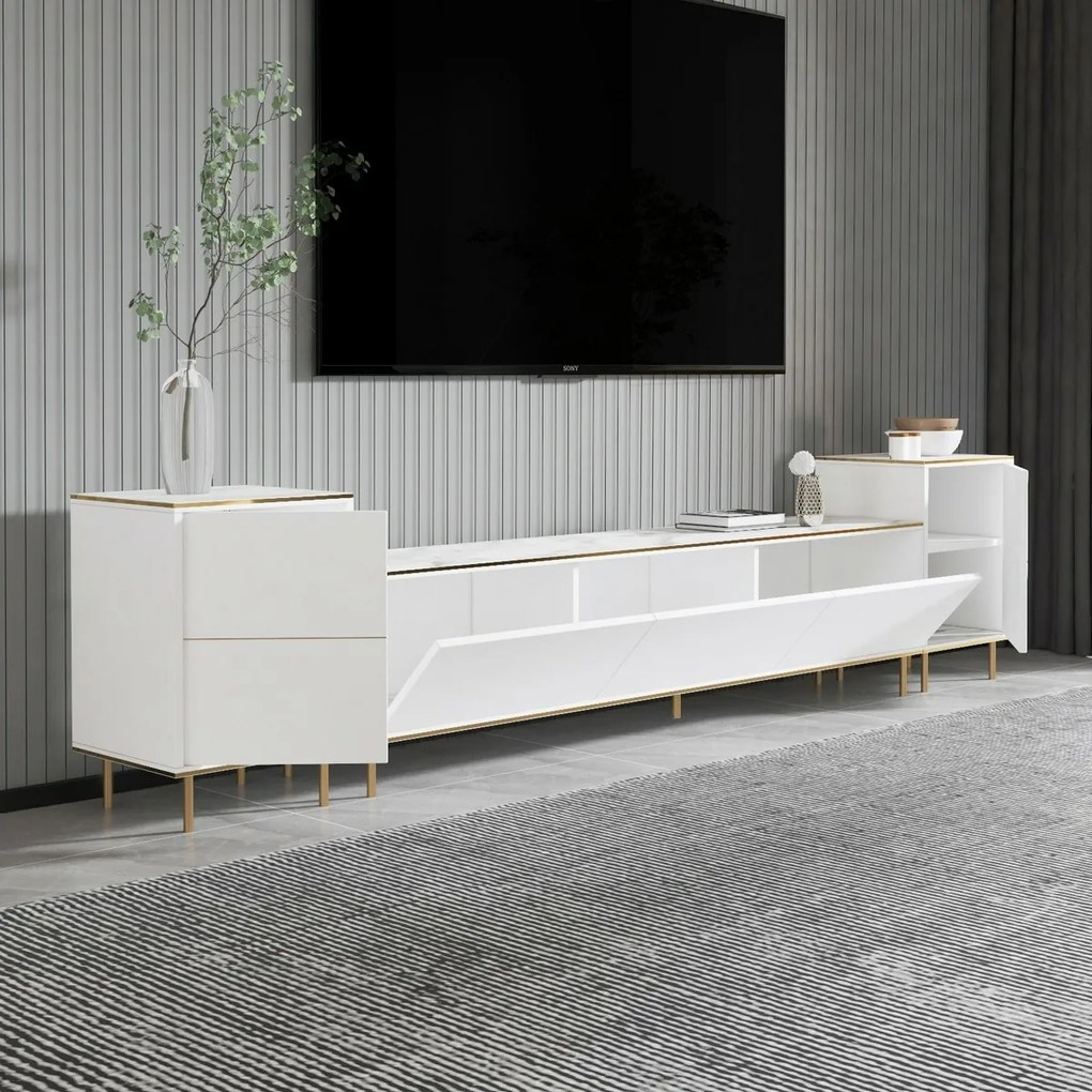 TV-szekrény szekrényekkel Imej White Marble andGold