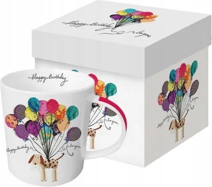 Nagy Porcelán Bögre Artisan Kutya Lufikkal Happy Birthday Születésnapra