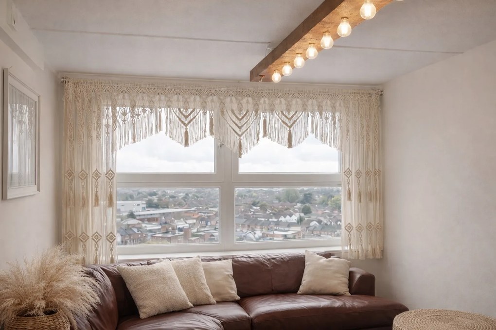 Makramé függöny Aurora kézzel fonott 290 cm Luxus ablakdekoráció