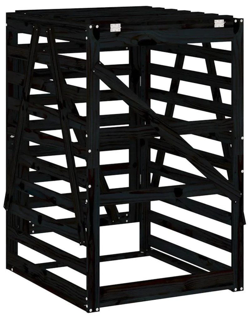 fekete tömör fenyőfa szemeteskuka tároló 84x90x128,5 cm