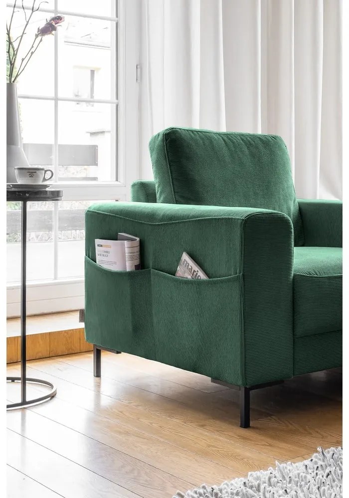 Sötétzöld kordbársony fotel Lofty Lilly – Miuform