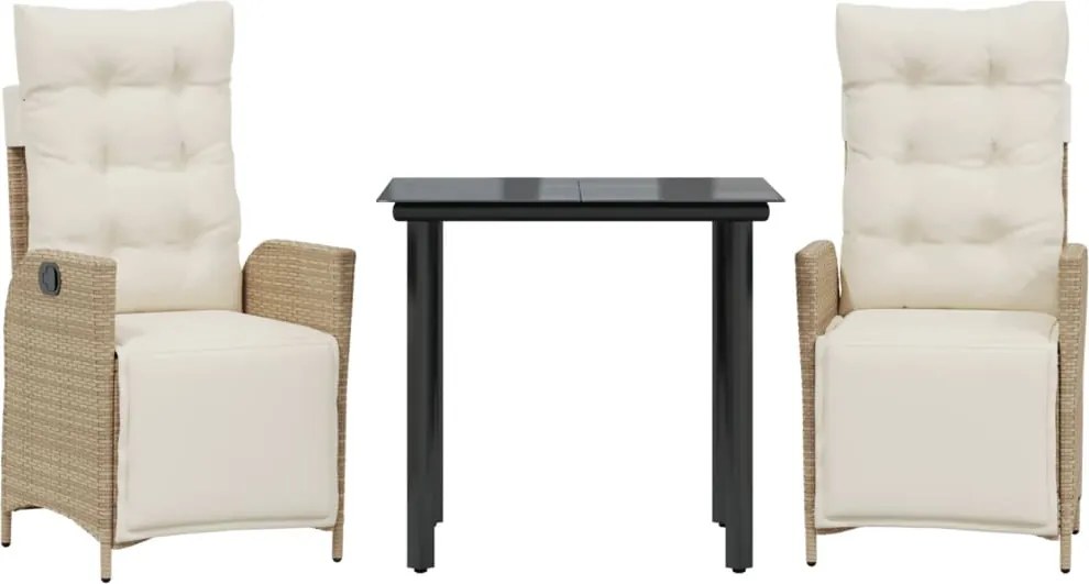 vidaXL 3 részes bézs polyrattan kerti étkezőgarnitúra párnákkal