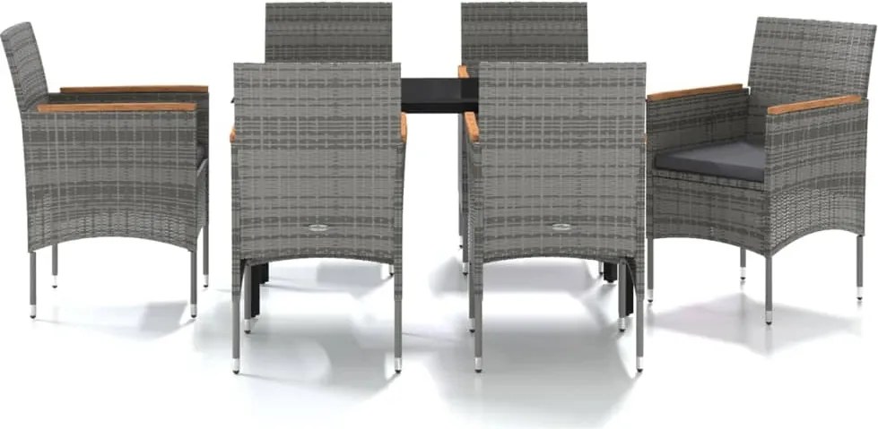 vidaXL 7 részes szürke és fekete kerti étkezőgarnitúra párnákkal