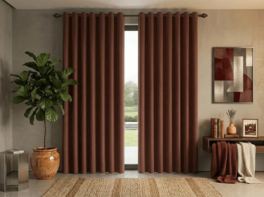 Sötétítő függöny NEREO 140x250 cm, barna Felfüggesztés: Fém gyűrűk