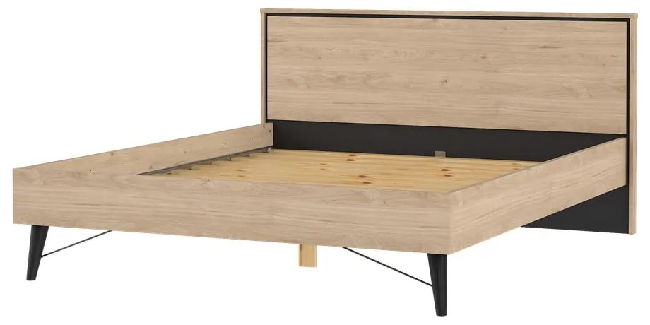 Natúr színű franciaágy ágyráccsal 160x200 cm tölgyfa dekorral Ry – Tvilum