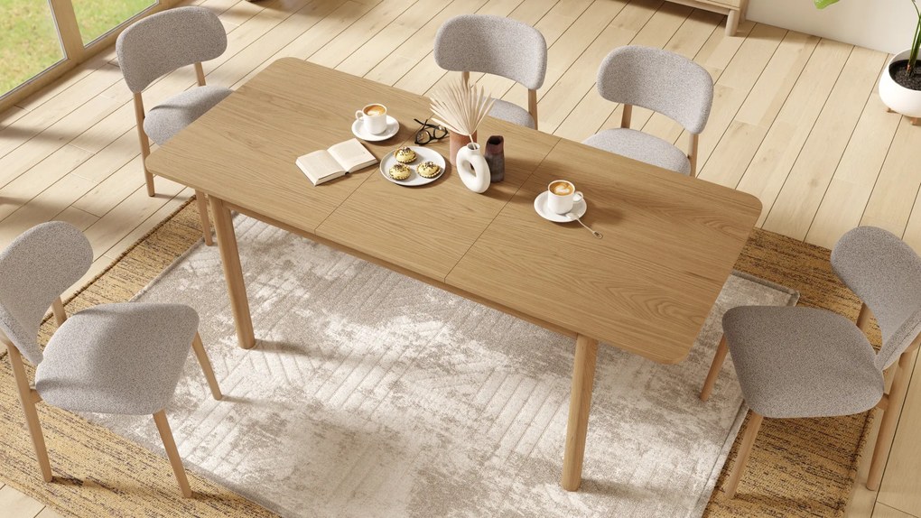 MAZZONI EXPORT ALMO Bézs Latte (Monza 60 szövet)/lakkozott tölgyfa váz - RETRO BOUCLÉ FA SZÉK SZÉK NAPPALIBA ÉTKEZŐBE KONYHÁBA