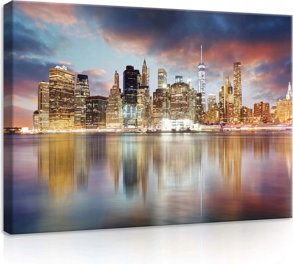 Vászonkép 70x50 Város éjszaka tükröződés felhőkarcolók fény panoráma New York