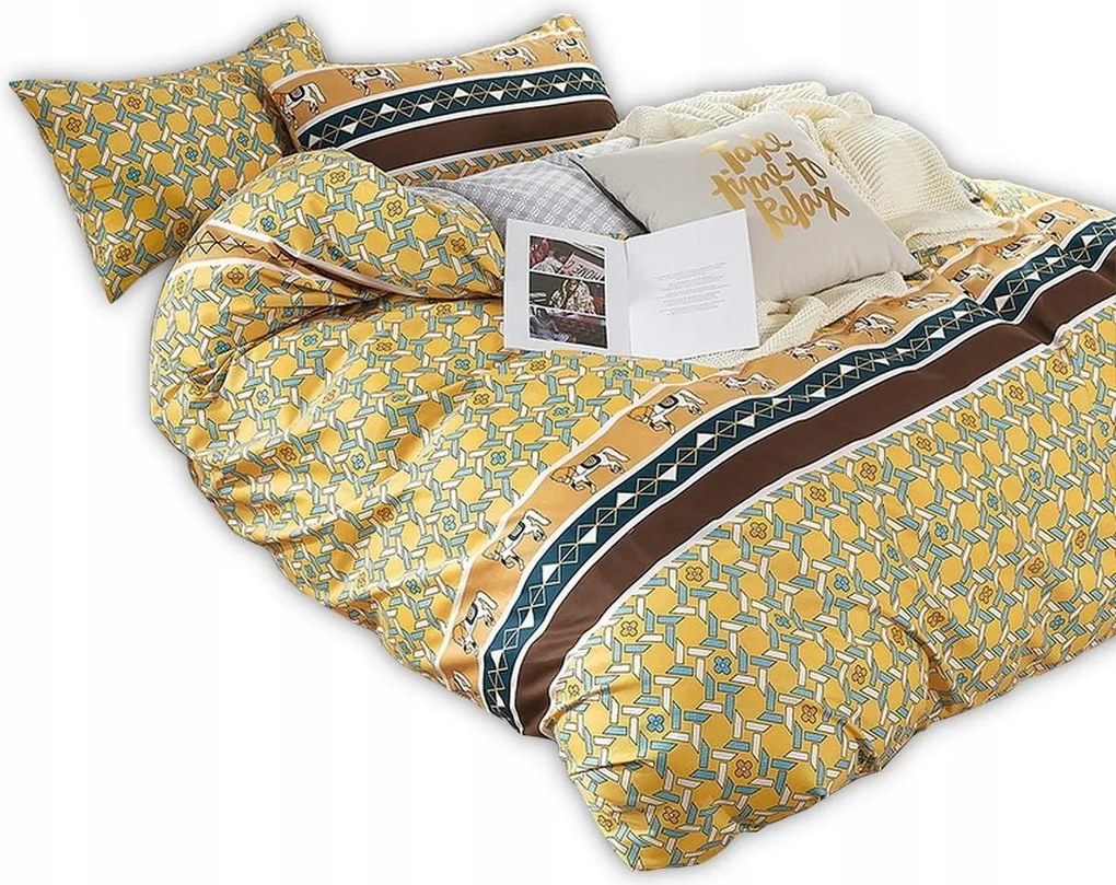 Szatén ágyneműhuzat 160x200 geometrikus minta+ kockás