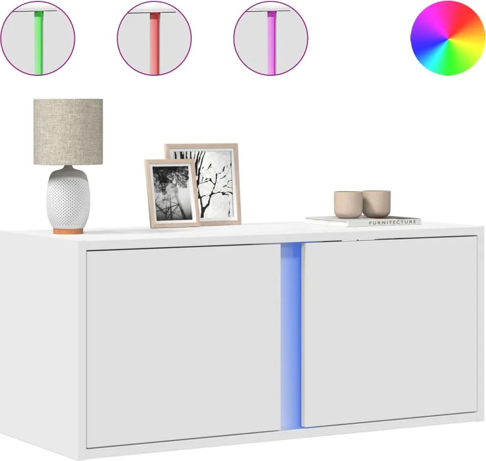 vidaXL fehér falra szerelhető TV-szekrény LED-lámpákkal 80x31x35 cm