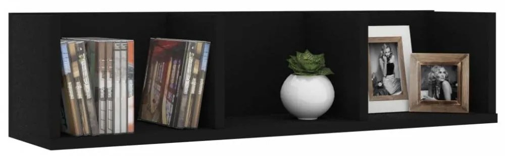 Fekete forgácslap CD-tartó fali polc 75 x 18 x 18 cm