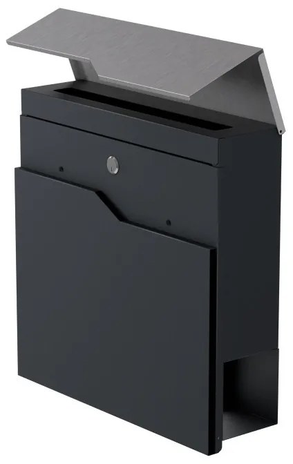 Zárható modern postaláda, falra, kerítésre szerelhető, ezüst-antricit