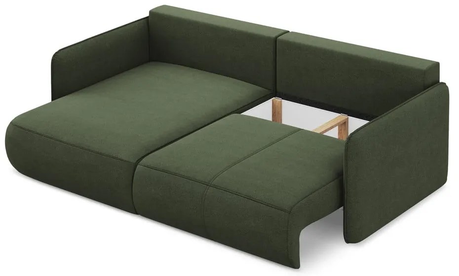 Zöld kinyitható-tárolóhelyes sarokkanapé (bal oldali) Nanea – Makamii