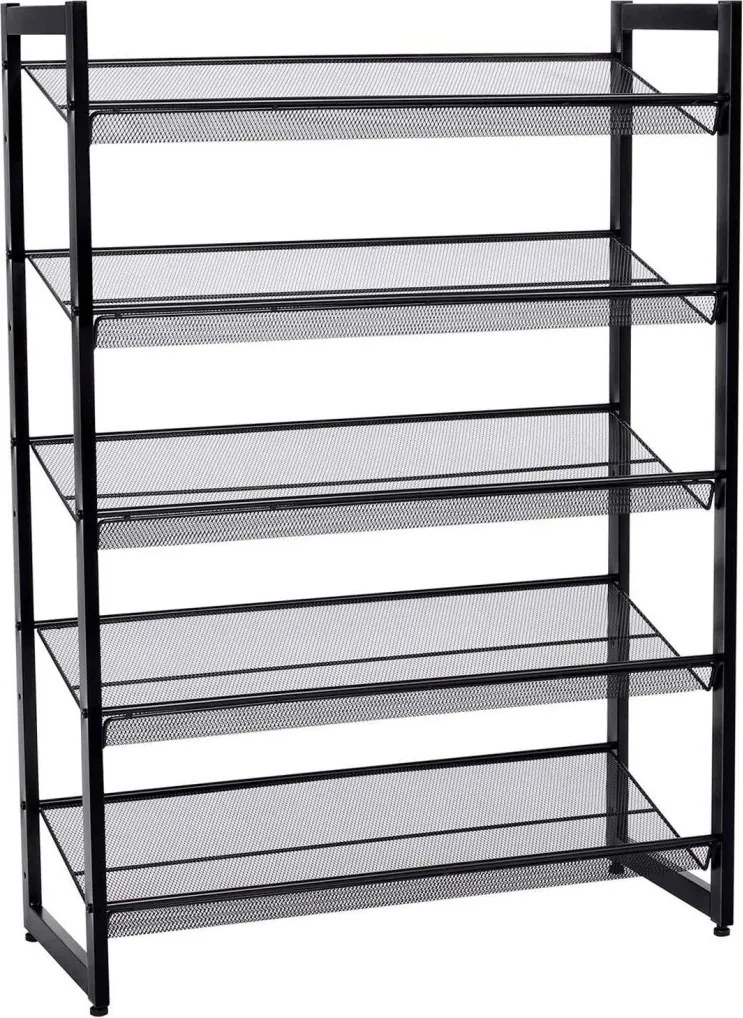 Cipőtartó polc 5 szintes fém háló polcokkal, fekete 74x30x104cm