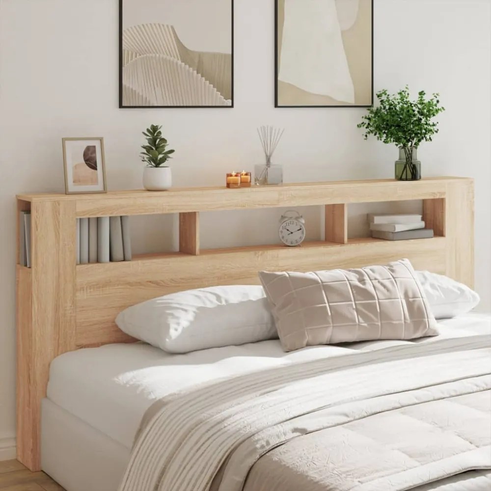 sonoma tölgy színű szerelt fa LED-es fejtámla 220x18,5x103,5 cm