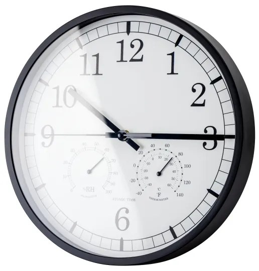 Fali óra hőmérővel és páratartalom-mérővel, 30 cm, 1xAA, fekete/fehér