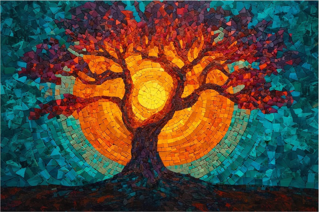Kép - Az élet fája és a nap mozaikban (90x60 cm)