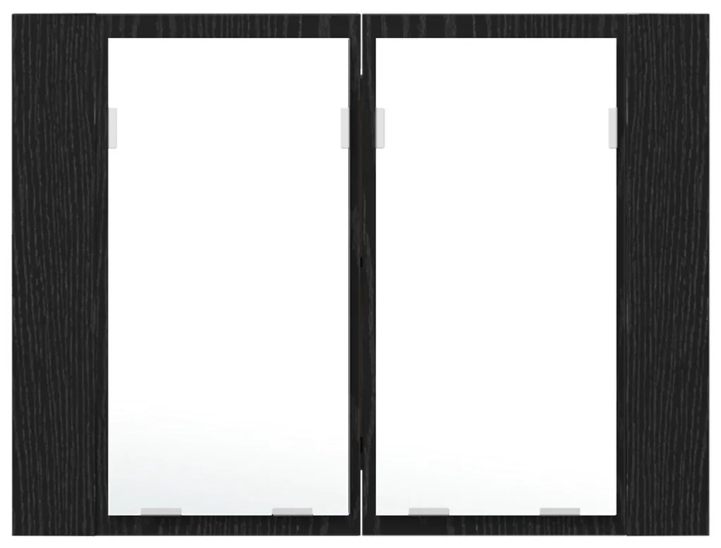 LED fürdőszobai tükörszekrény fekete tölgyből, 60x12x45 cm, mérnöki fa