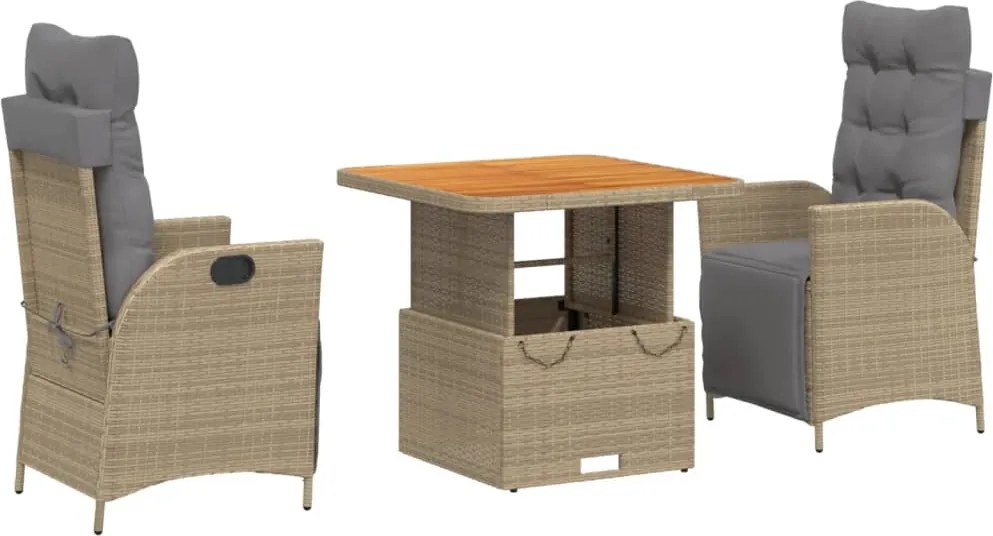 vidaXL 3 részes bézs polyrattan kerti étkezőgarnitúra párnákkal