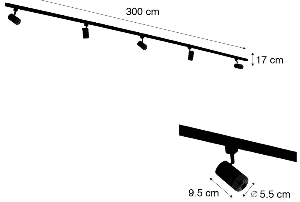Okos sínrendszer 5 spotlámpával, fekete-arany, 1 fázisú, 5 Wifi GU10 50mm-es izzóval - Iconic Jeana