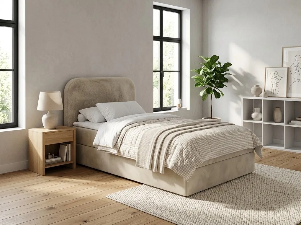 Kárpitozott boxspring ágy FORENA 90x200 cm krém színű Matrac: Bonell rugós matrac