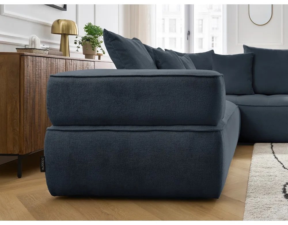 Sötétkék zsenília sarokkanapé (jobb oldali-L alakú) Whesley – Bobochic Paris
